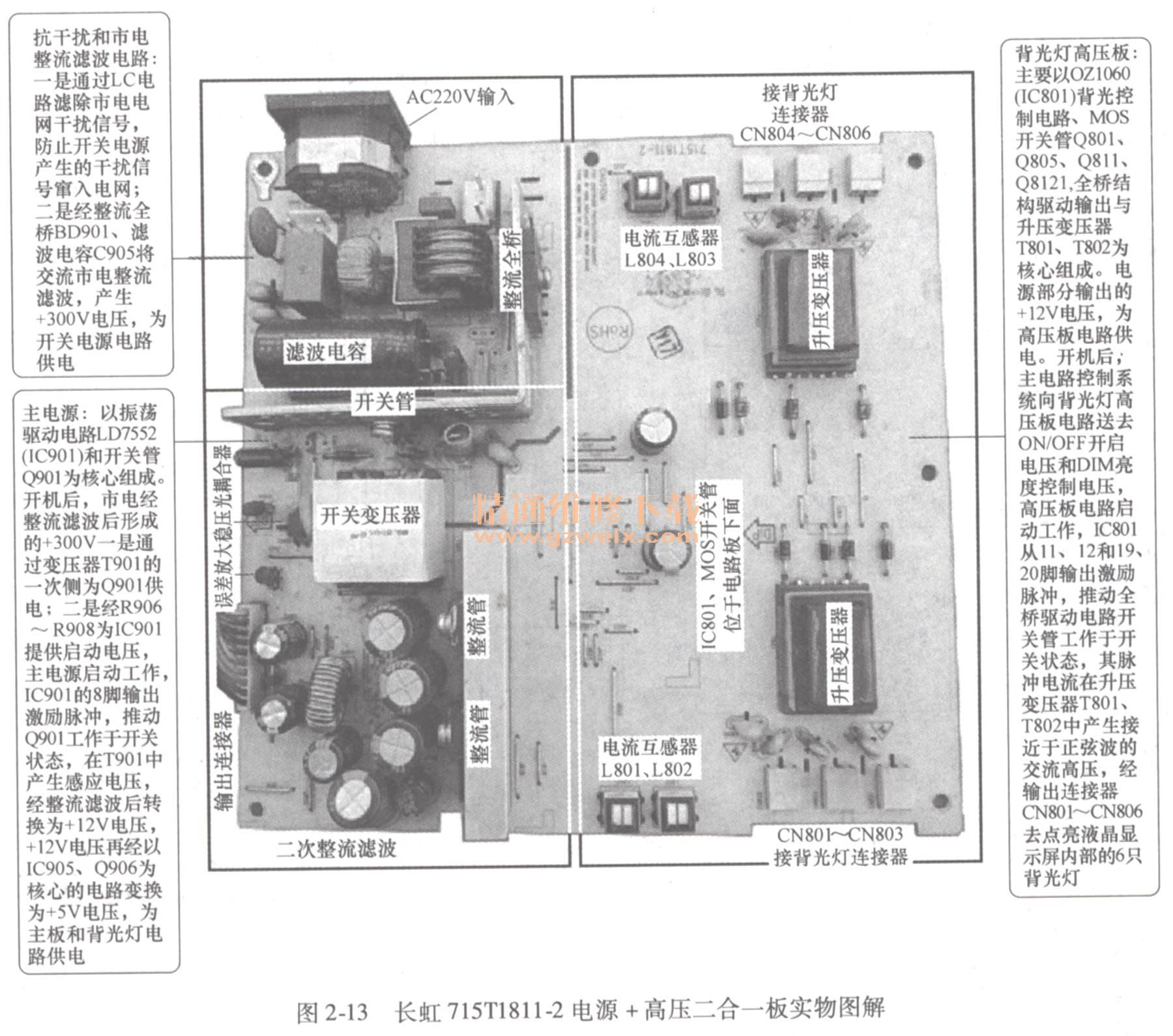 长虹715T1811一电源＋高压二合一板实物图解